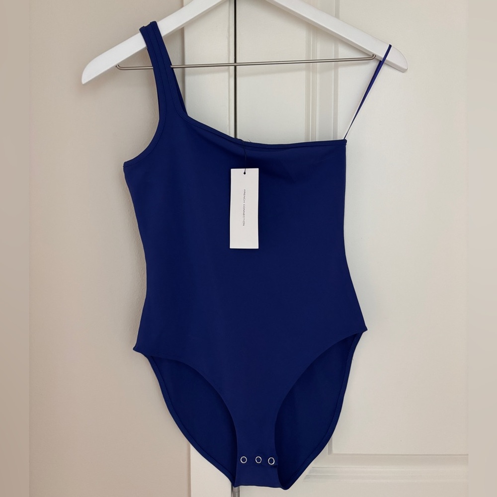 French Connection Women's Saachi Jersey One Shoulder Bodysuit Small Clement Blue